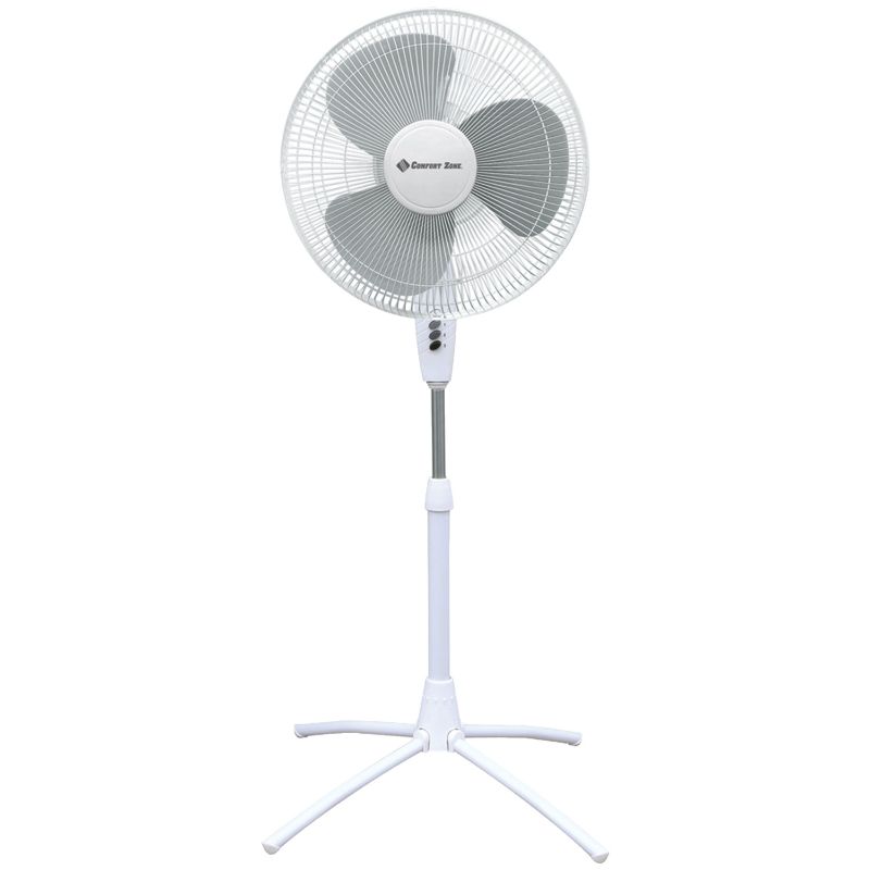 Photo 1 of Comfort Zone 18 3-Speed Oscillating Pedestal Fan with Quad-Pod Folding Base White
