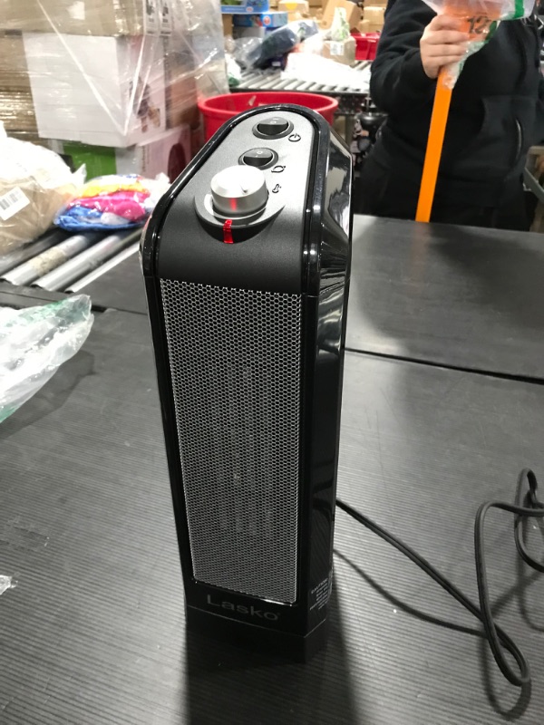 Photo 1 of Lasko Oscillating Ceramic Space Heater for Home with Overheat Protection, Thermostat, and 3 Speeds, 15.7 Inches, Black, 1500W, CT16450
