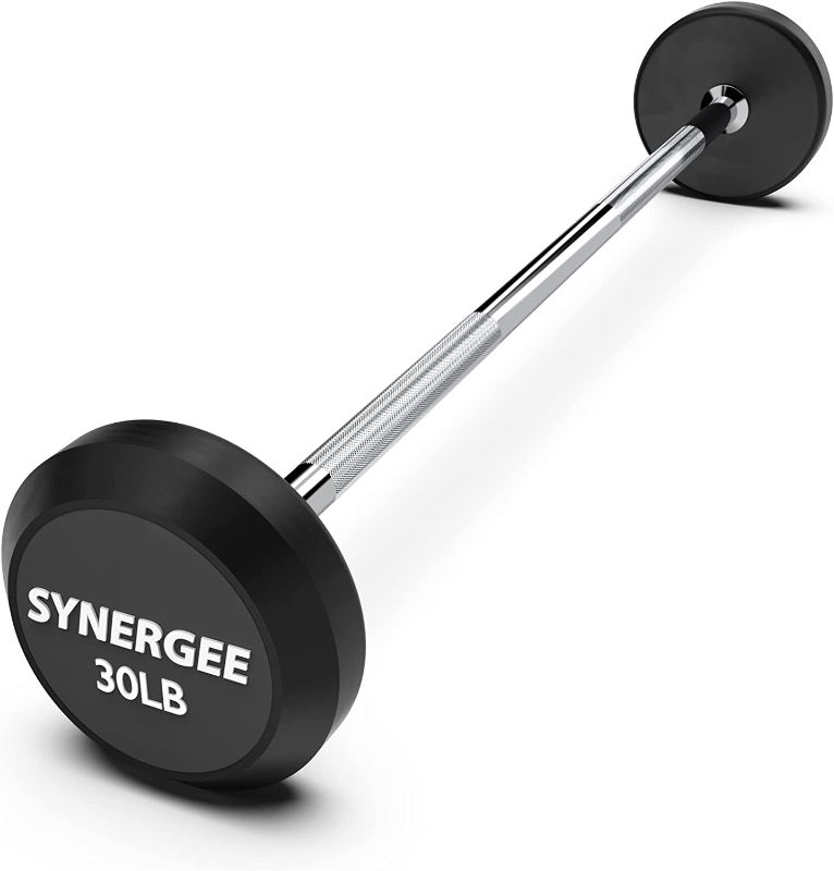 Photo 1 of 70 lb Synergee Fixed Barbell Pre Weighted Straight Steel Bar with Rubber Weights - Fixed Weight
