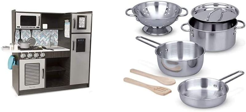Photo 1 of Melissa & Doug Wooden Chef’s Pretend Play Toy Kitchen – Charcoal & Stainless Steel Pots & Pans Play Set **pots and pans not included**