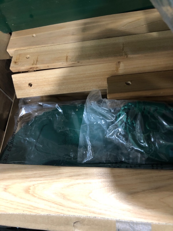 Photo 6 of Backyard Discovery Buckley Hill Wooden Swing Set, Made for Small Yards and Younger Children, Two Belt Swings, Covered Mesh Fort with Canopy, Rock Climber Wall, 6 ft Slide Green BOX 1 OF 2 ONLY!!! MISSING BOX 2!!!