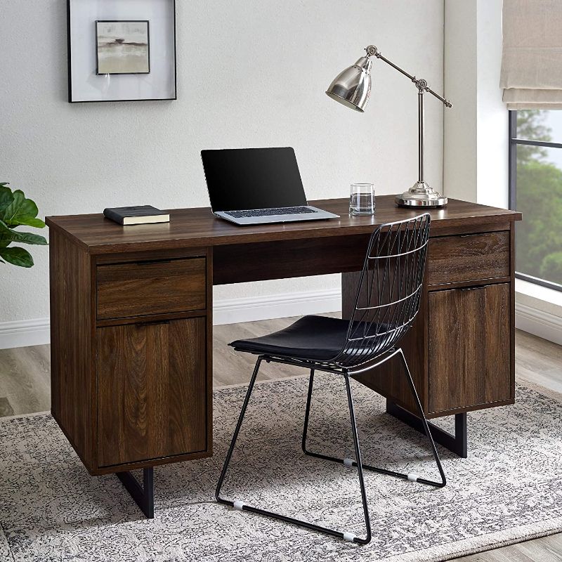 Photo 1 of Walker Edison WalkerAEdisonAFurniture Company Perkins 54 Executive Desk with Dual Storage - Dark Walnut