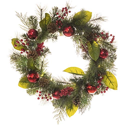 Photo 1 of 2 - Merrily Prelit Pre-lit Wreath with Pine Cones, Berries and Ornaments (24"), 24 Inch Diameter, Multicolored
