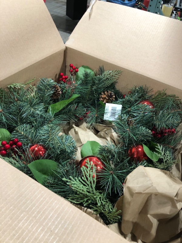 Photo 1 of 2 - Merrily Prelit Pre-lit Wreath with Pine Cones, Berries and Ornaments (24"), 24 Inch Diameter, Multicolored
