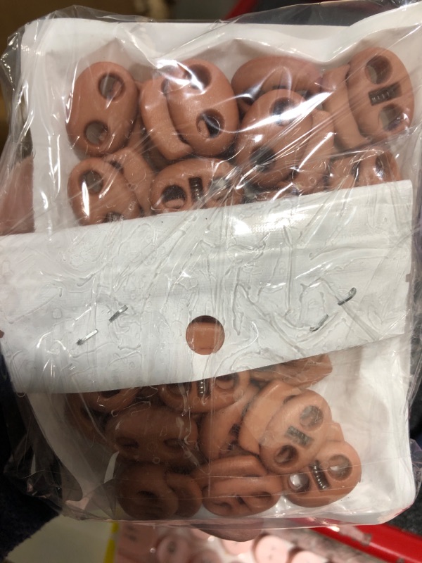 Photo 2 of 3 packs of Odinest Spring Elastic Fastener Toggles 20mm Plastic Cord Lock Buttons Stopper Slider Thread Smooth No Stuck Easy to Position Hold Tightly for DIY Drawstring Shoes Bag Double Hole Brown 15pcs
