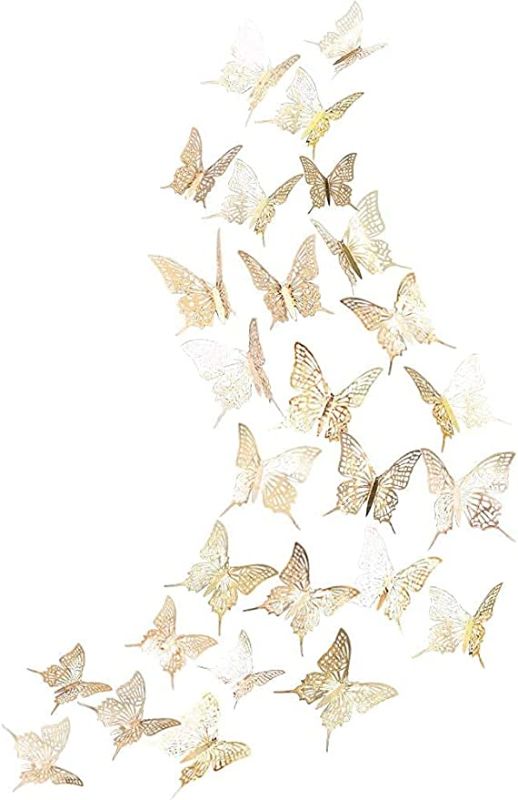 Photo 1 of 3D Champagne Gold Butterfly Wall Decal (Champagne Gold C)
