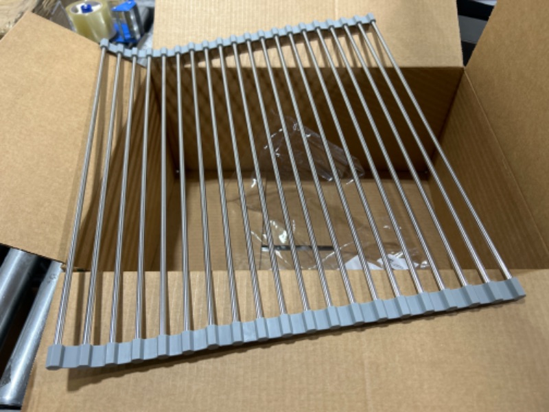 Photo 1 of 17.7" x 15.5" Large Dish Drying Rack, Attom Tech Home Roll Up Dish Racks Multipurpose Foldable Stainless Steel Over Sink Kitchen Drainer Rack for Cups Fruits Vegetables