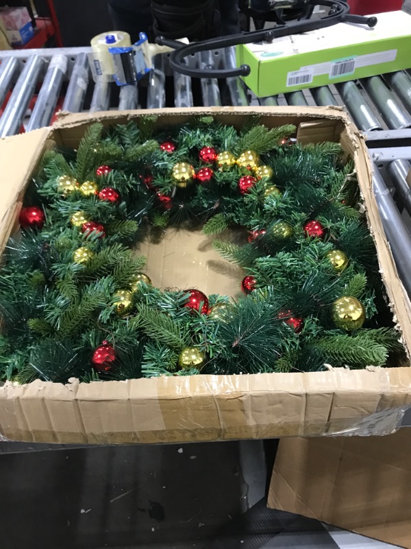 Photo 2 of [ Super Large Thick & Timer ] 30 Inch 100 Lights Pre-lit Artificial Christmas Wreath Decoration Realistic Feel for Front Door Battery Operated 50 Ball 280 Branch Double Frame Christmas Indoor Outdoor