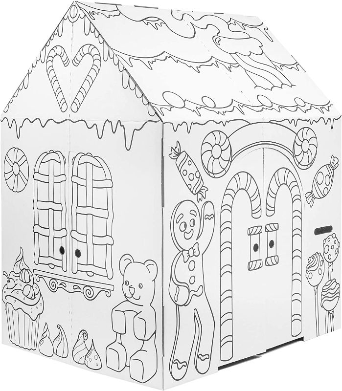 Photo 1 of Easy Playhouse Gingerbread House - Kids Art & Craft for Indoor Fun, Color Favorite Holiday Sweets & Winter Friends– Decorate & Personalize a Cardboard Fort, 32" X 26. 5" X 40. 5"[Amazon Exclusive]
