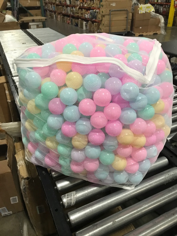 Photo 2 of Amazon Basics BPA Free Crush-Proof Plastic Ball Pit Balls with Storage Bag, Toddlers Kids 12+ Months, 6 Pastel Colors - Pack of 1000 6 Pastel Colors 1,000 Balls