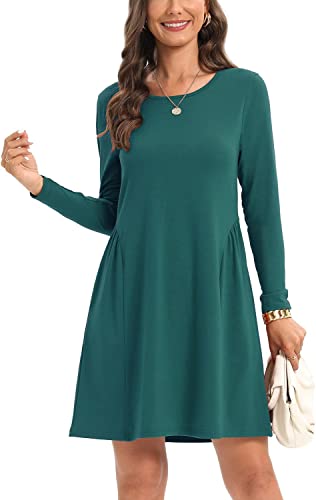 Photo 1 of \CHARMYI Tshirt Dresses for Women Casual Dress for Women Loose Tunic Pleated Long Sleeve T Shirt Dress for Women with Pockets--SIZE M
