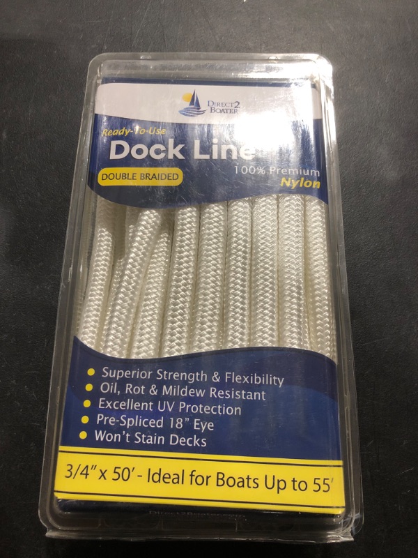 Photo 2 of 3/4" x 50' - White - Double Braided Nylon Dock Line - for Boats Up to 55' - Sold Individually