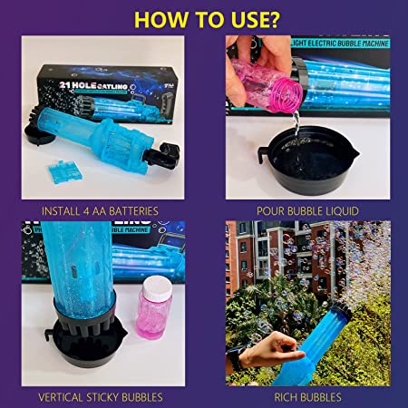 Photo 1 of 2Pcs 21 Hole Bubble Gun with Bubble Solution for Kids That Can Make Massive Bubbles, Electronic Automatic Bubble Blower with Lights,as Summer Gifts for 3 4 5 6 7 8 9 10 Year Old Boys Girls Toddler
