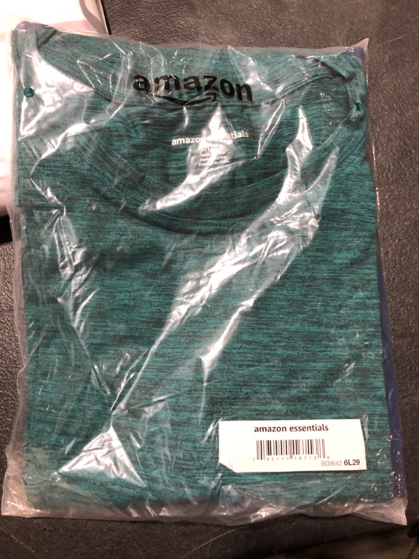 Photo 2 of Amazon Essentials Women's Tech Stretch Short-Sleeve Crewneck T-Shirt (Available in Plus Size), Pack of 2 2 Teal Blue/Navy, Space Dye Small