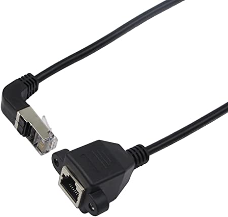 Photo 1 of Ethernet Extension Cable,90 Degree Bend RJ45 Male to Female Ethernet LAN Network Cable RJ45 Cat 5e Connector Cord - Black (2ft/0.6m)
