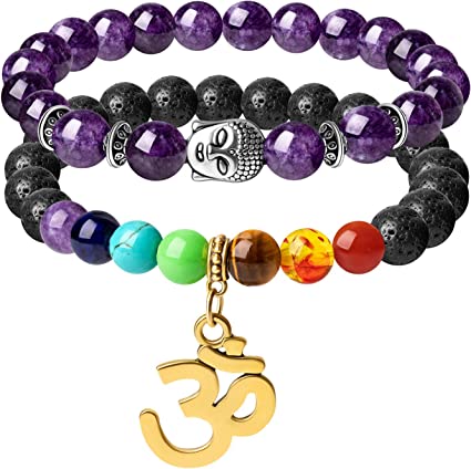 Photo 1 of Crystals and Healing Stones chakra bracelets crystal bracelet Healing Crystals Chakra Stones Meditation Relax Anxiety Bangle for Womens Mens
