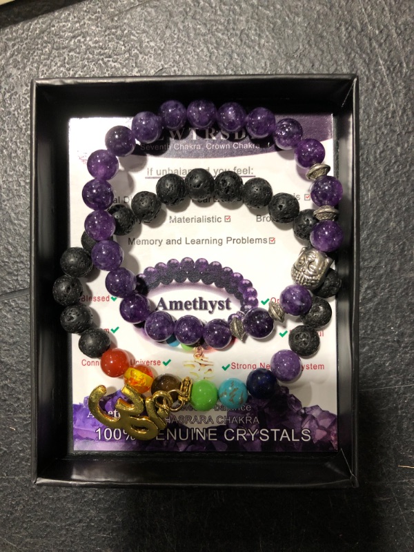 Photo 2 of Crystals and Healing Stones chakra bracelets crystal bracelet Healing Crystals Chakra Stones Meditation Relax Anxiety Bangle for Womens Mens
