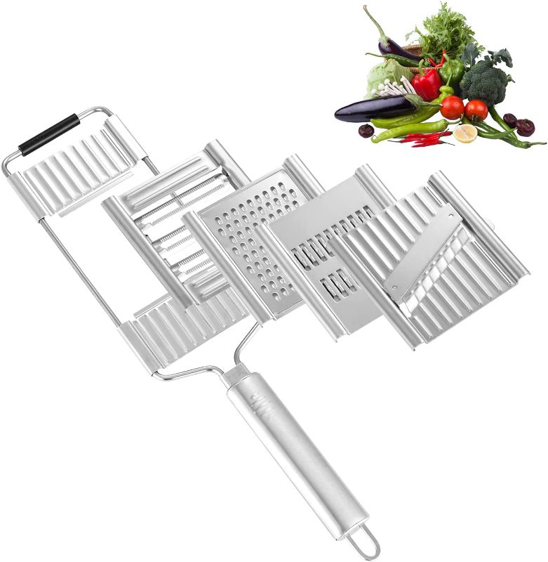 Photo 1 of Mlesi 4 in 1 Upgrade Multi-Purpose Vegetable Slicer Cheese Grater,Handheld 4 adjustable Blades sets Stainless Steel Shredder Cutter Grater.Kitchen Tool slicer vegetable cutter for Vegetable Fruits. 