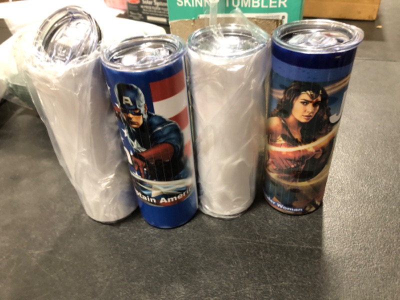 Photo 1 of 4 PACK Sublimation Tumblers 20 oz Skinny Straight Sublimation Tumbler Blanks with Lid & Metal Straw Double Wall Insulated White Sublimation Coffee Tumbler Cups Bulk with Shrink Wrap Film for DIY Gifts 