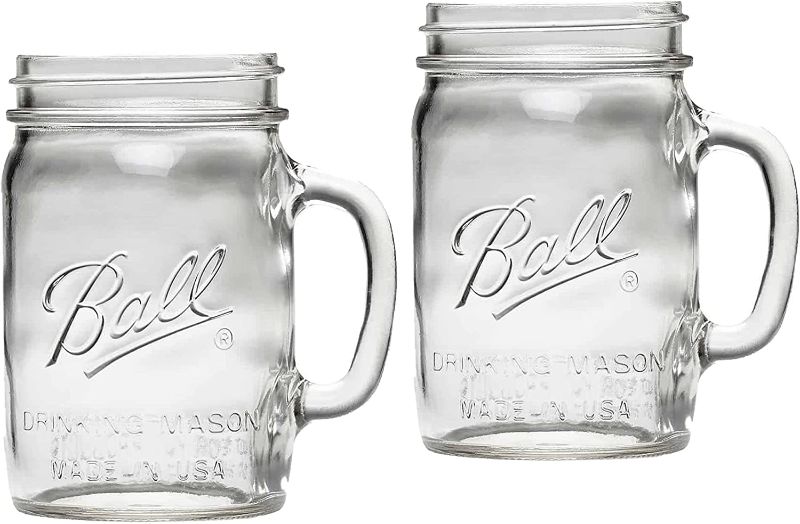 Photo 1 of 24 oz Wide Mouth Drinking Jars - (2 PACK) - Ball Drinking Mason Jars Wide Mouth Mugs with Glass Handles 