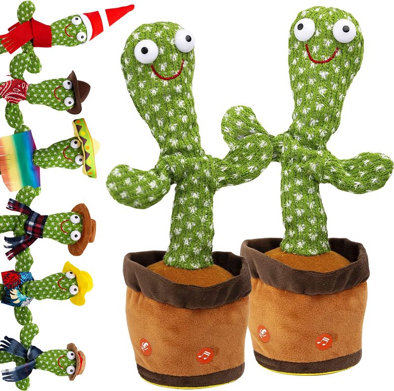 Photo 2 of Chuchik Dancing Talking Cactus Toy for Babies – 60 Songs the Singing Cactus Toy with 3 Changeable Outfits – Plush Wiggle Dancing Talking Repeating Mimicking Cactus Toy with Glowing LED Lights (2 Pack) 