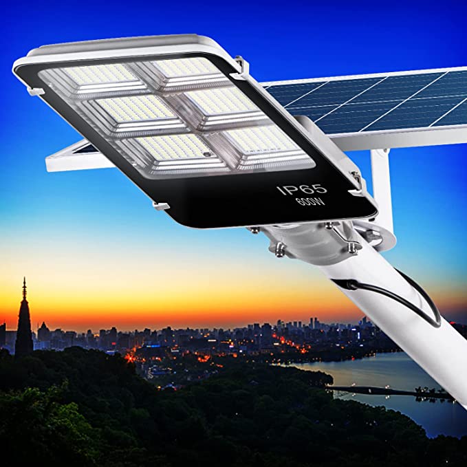 Photo 1 of A-ZONE 600W Solar Street Lights Outdoor, 50000LM High Brightness Dusk to Dawn LED Lamp, Street Solar Lights, with Remote Control, IP65 Waterproof for Parking Lot, Yard, Garden, Patio, Stadium