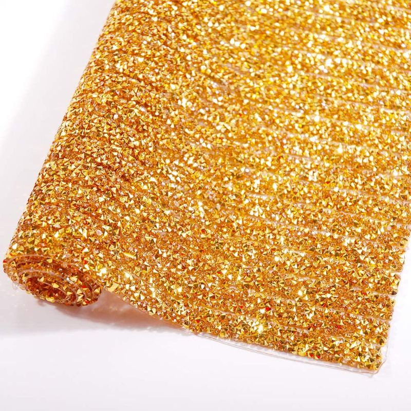 Photo 1 of 24X40CM Hot Melt Crystal AB Epoxy Rhinestone Sheet Banding Bridal Beaded Applique in Sheet for Dresses with 3mm Rhinestones (Gold)