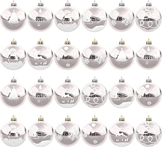 Photo 1 of 2 PACKS!! *48 TOTAL* ANVAVO 24 Pieces 2.36 Inch Christmas Ball Ornaments Painting & Glittering Christmas Tree Ornaments Shatterproof Decorative Hanging Balls for Christmas Decoration, 8 Styles, Champagne Gold 