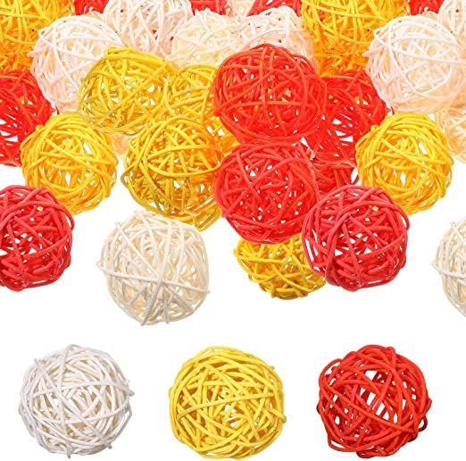 Photo 1 of 45 Pcs Thanksgiving Wicker Rattan Balls Decorative Thanksgiving Day Vase Filler Bowl White Yellow Orange Wicker Balls for Fall Halloween Party Autumn Wedding Table Home Christmas Decoration, 1.78 Inch 