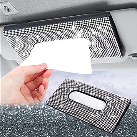 Photo 1 of Bling Tissue Holder for Car,Car Sun Visor Tissues Holder Napkin Box,Universal Car Vehicle Facial Paper Dispenser,Elegant [Durable] Leather Paper Carry Storing Case,Best Gifts for Men Women White Crystal