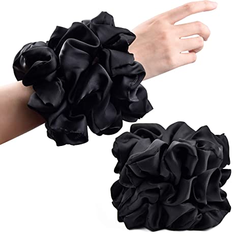 Photo 1 of CEELGON Black Big Real Silk Scrunchies for Women Extra Large Scrunchie Satin Oversized Silk Thick Elastic Fluffy Hair Ties Jumbo Hair Scrunchies 6 Pack (Black)
