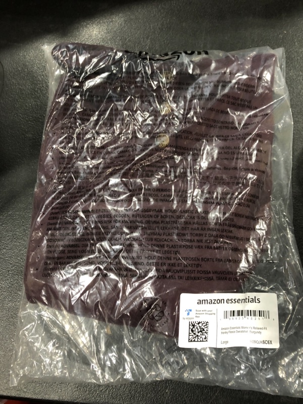 Photo 1 of Amazon Essentials Women's Relaxed-Fit Henley Fleece Sweatshirt SIZE Large Burgundy