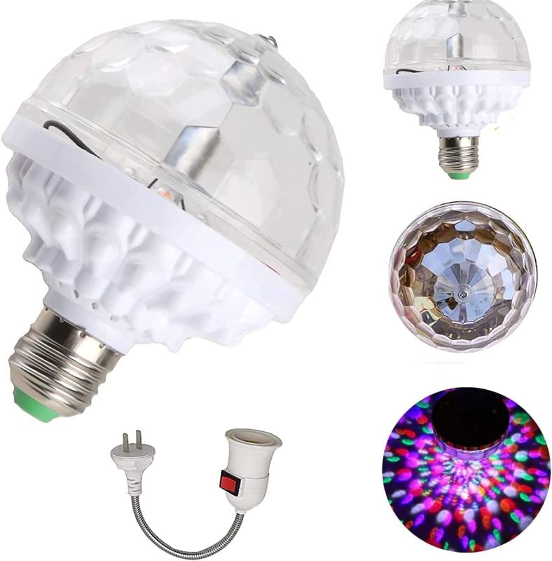 Photo 1 of 2022 New Colorful Rotating Magic Ball Light - Party Lights Disco Ball, Mirror Disco Ball Shape, Colorful Disco Rotating Magic Ball Light Bulb with Sockets. (Silver+Universal Socket)
