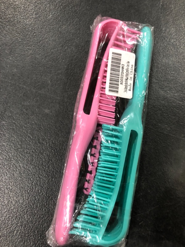 Photo 2 of 2 Pack Detangling Brush for Wet Dry Curly Thick Natural Long Hair for Hair Textured 3a to 4c Anti Static Hair Styling Comb(Pink + Green)