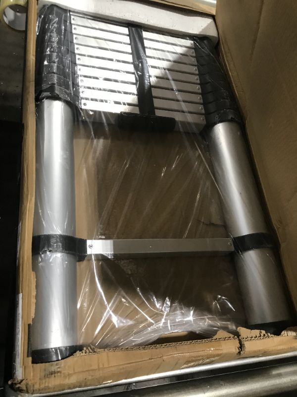 Photo 2 of Yvan Telescoping Ladder,12.5 FT One Button Retraction Aluminum Telescopic Extension Extendable Ladder,Slow Down Design Multi-Purpose Ladder for Household Daily or Hobbies,250 Lb Capacity 12.5 Feet