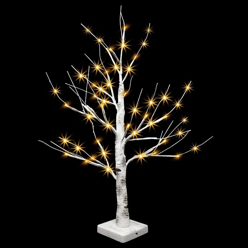 Photo 1 of 24" LED Birch Tree with 24 Lights, Warm White Tabletop Centerpiece Bonsai Tree Light Jewelry Holder Decor for Home Party Wedding Christmas Holiday Decorations