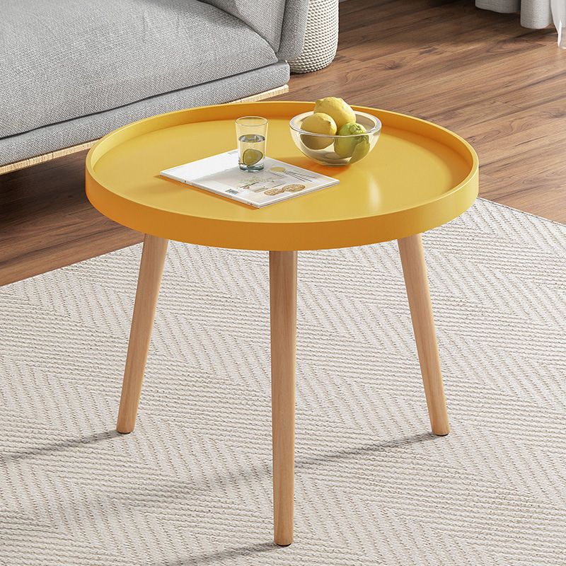 Photo 1 of 19.6"H Modern 3 Legs Wood Base Plastic Round Tray Top Coffee Table - Yellow 19.7"L x 19.7"W x 19.7"H