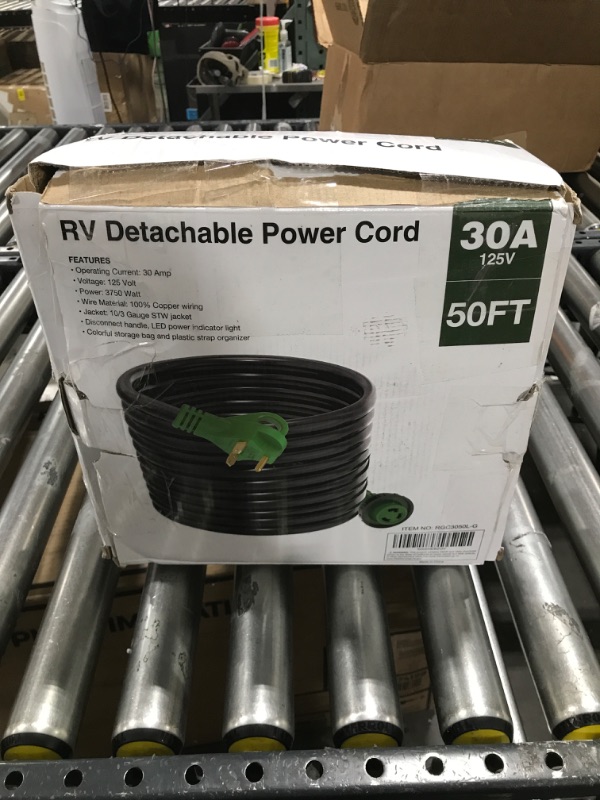 Photo 3 of RVGUARD 30 Amp 50 Foot RV Power Extension Cord, Heavy Duty STW Cord with LED Power Indicator and Cord Organizer, 30 Amp Male Standard to 30 Amp Female Locking Connector, Green, ETL Listed 50 Feet Locking Green 30 Amp