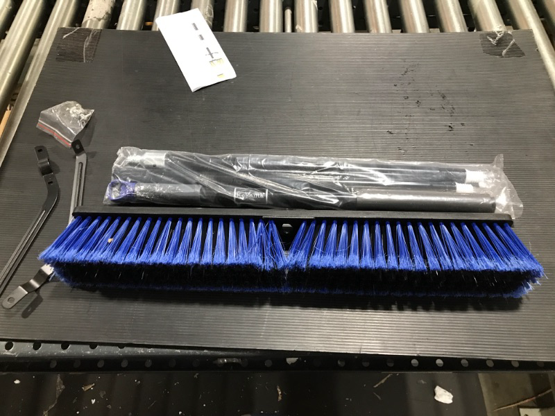 Photo 2 of 24 Inches Push Broom Outdoor- Heavy Duty Broom with 63" Long Handle for Deck Driveway Garage Yard Patio Concrete Floor Cleaning Blue