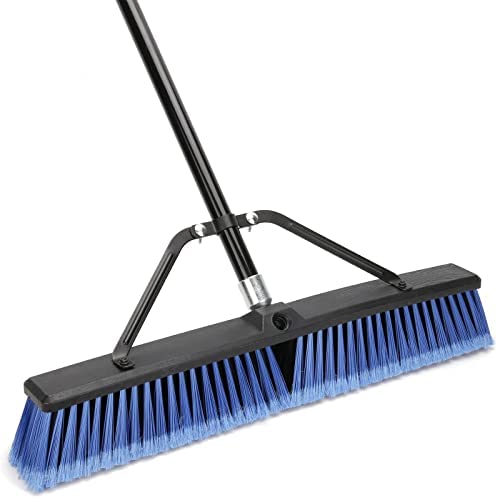 Photo 1 of 24 Inches Push Broom Outdoor- Heavy Duty Broom with 63" Long Handle for Deck Driveway Garage Yard Patio Concrete Floor Cleaning Blue