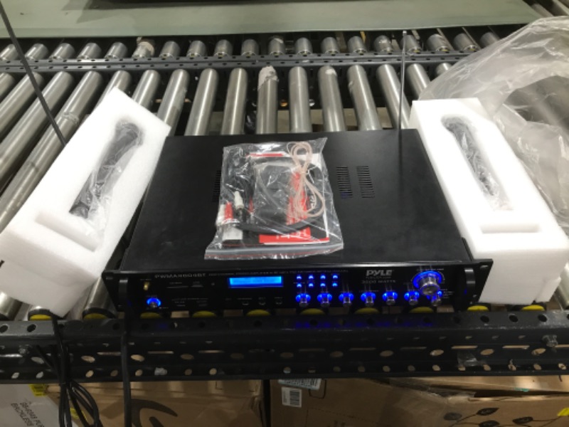 Photo 1 of Pyle PWMA4004BT Powerful 3000 Watt 4 Channel Bluetooth Hybrid Amplifier Receiver with 2 Battery Powered Handheld Microphones and Remote Control