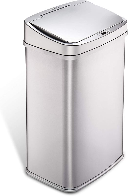 Photo 1 of  Rectangular Trash Can, 13 Gal, Silver Trim