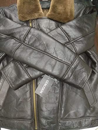 Photo 1 of Cross Zip B3 Bomber Aviator Real Shearling Brown Sheepskin Leather Jacket--- xl
