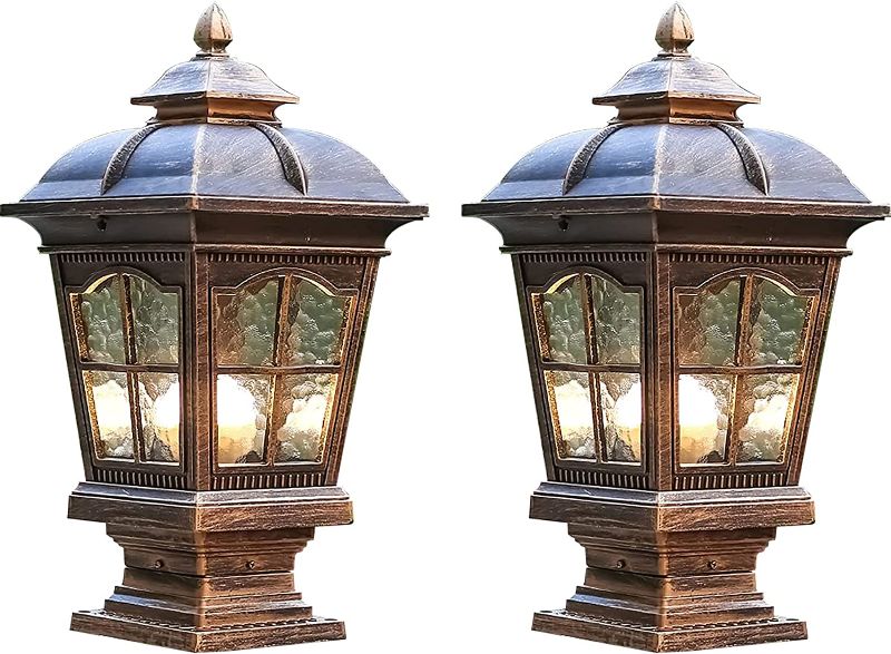 Photo 1 of  Pack Outdoor Post Light, Antique Bronze Post Lamp Fixture, Street Lights for Patio, Garden, Fence Lawn, Pathway, Driveway, Front/Back Door