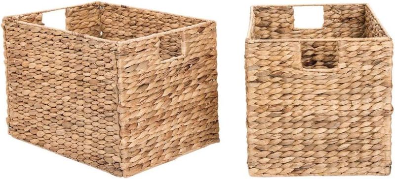 Photo 1 of 2 Decorative Hand-Woven Small Water Hyacinth Wicker Storage Basket, Perfect for Shelving Units--Size: 9x9x9


