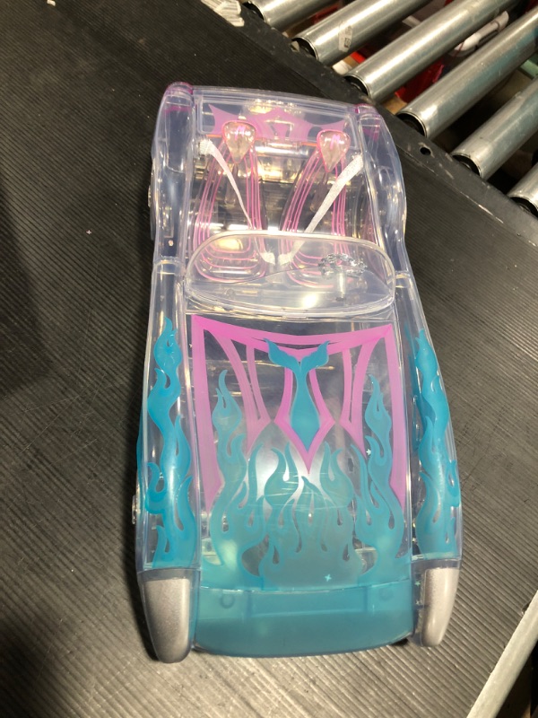 Photo 2 of MERMAZE MERMAIDZ™ Ocean Cruiser Convertible Car with Color Change Decals, Glitter-Filled Walls, Rolling Wheels, Working Seat Belts, Steering Wheel, Fits 2 Dolls
