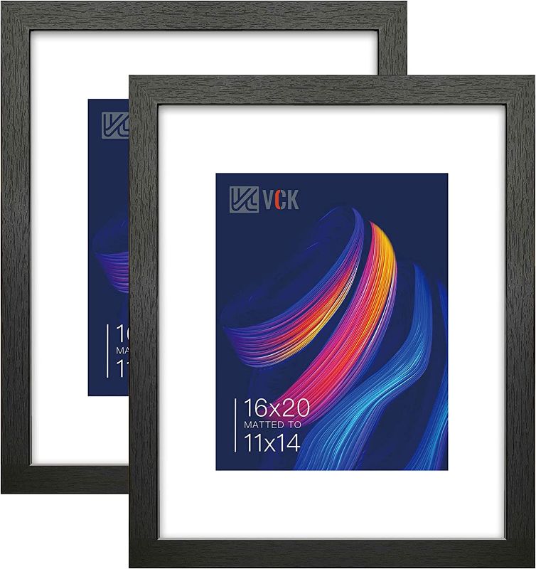 Photo 1 of VCK 16x20 Picture Frame Set of 2 Display Pictures 11x14 with Mat or 16x20 Without Mat, Wall Gallery Poster Frames,Horizontal and Vertical Formats Black
