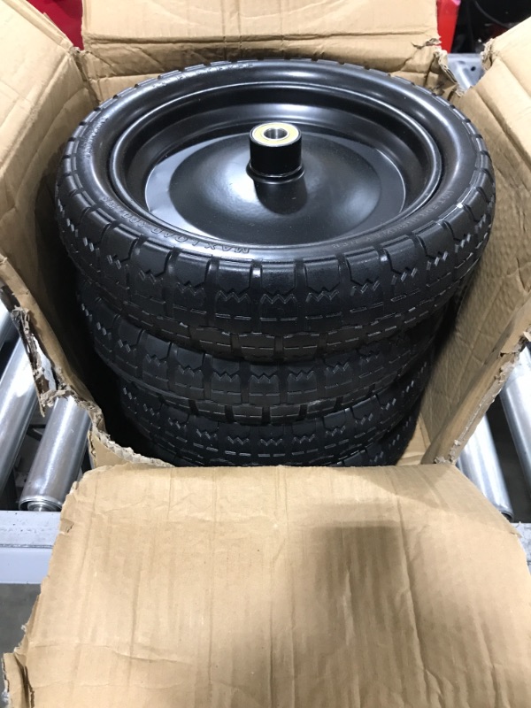 Photo 2 of 13” Flat-Free Tires for Cart,Solid Polyurethane Wheels for Hand Truck Garden Cart Trolleys,with 5/8” Axle 2.16” Offset Hub 3.15” Tire Width 600 lbs Capacity, 4 pack