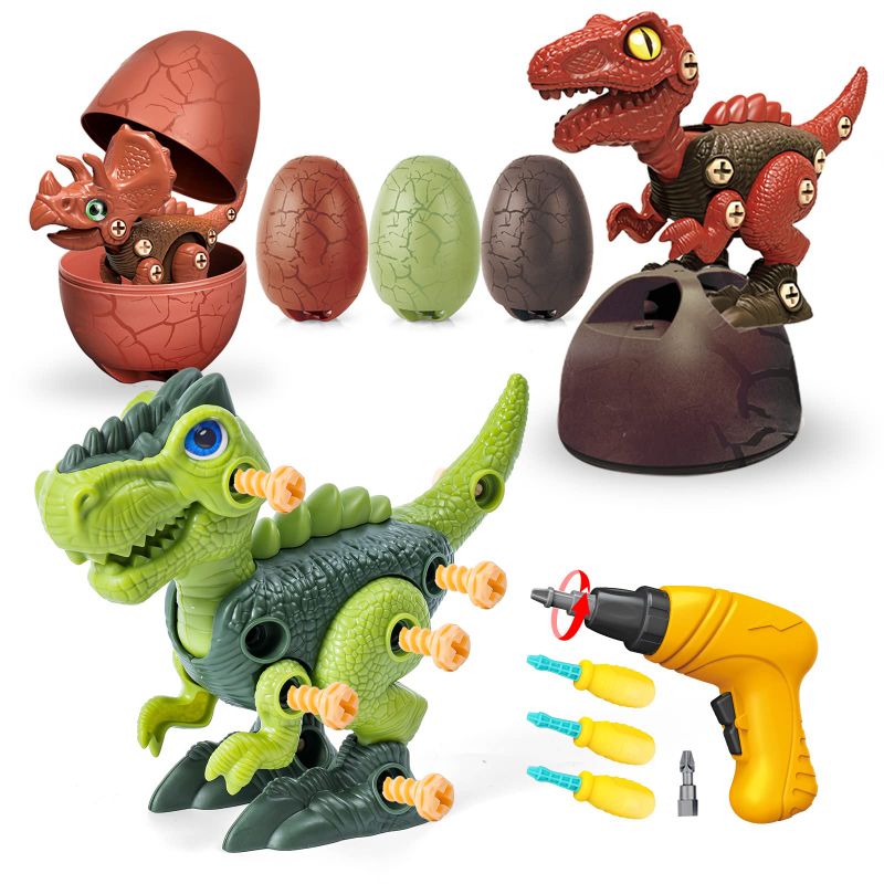 Photo 1 of 3 Pcs Take Apart Dinosaur Toys for 3 4 5 6 7 Year Old Boys Birthday Gifts with Dinosaur Eggs, Kids STEM Toys Dinosaur Toys for Kids 3-5 5-7 with Electric Drill