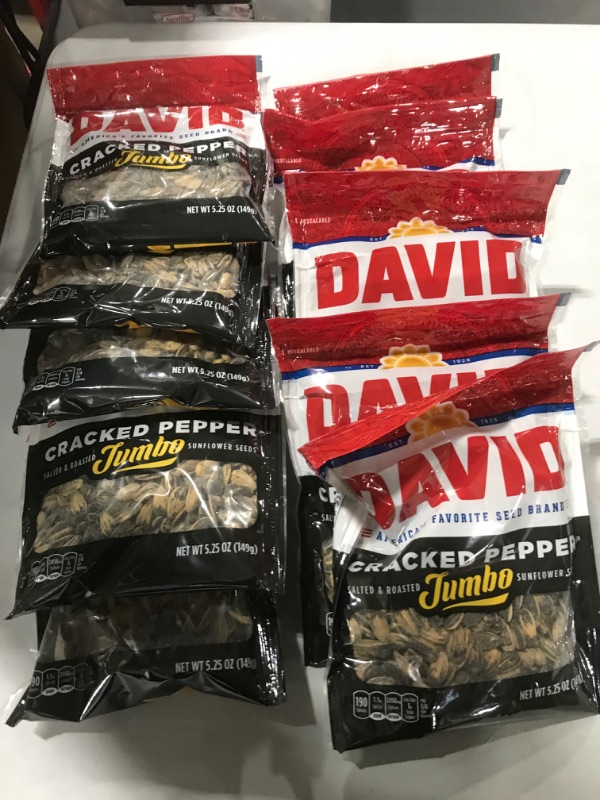 Photo 2 of (10 PACK) DAVID Roasted and Salted Cracked Pepper Jumbo Sunflower Seeds, Keto Friendly, 5.25 oz